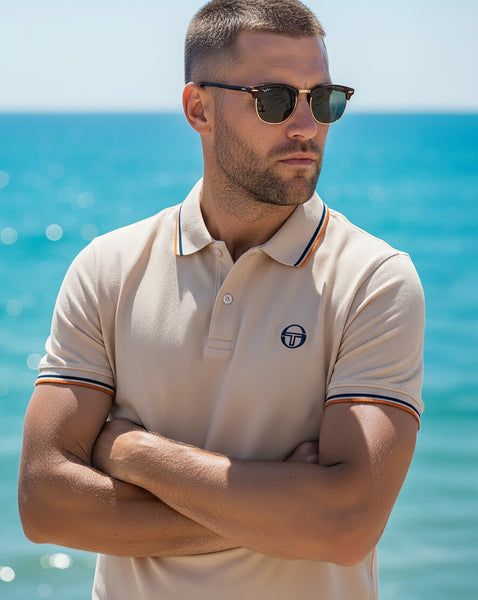 Sergio Tacchini Polohemd mit Farbverlauf, Sandfarben/Marineblau/Orange