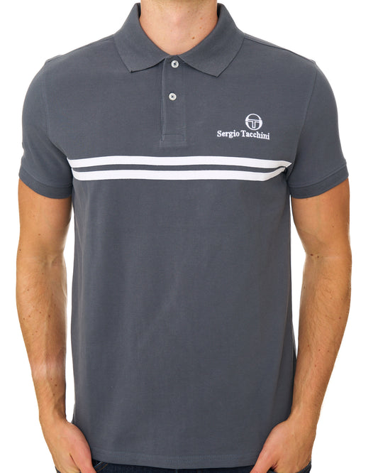 Sergio Tacchini Sergio Tacchini Twin Stripe Polo Shirt Dark Grey/White