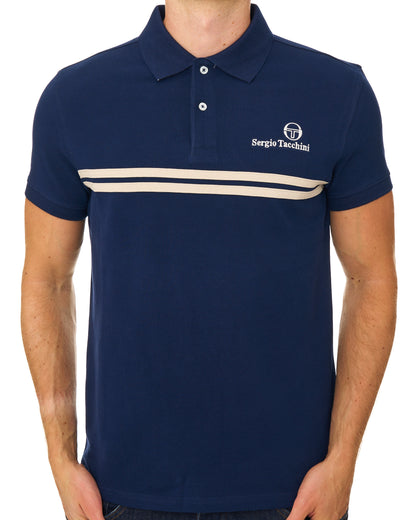 Sergio Tacchini Twin Stripe Polo Shirt Navy Blue/Light Sand
