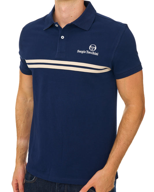 Sergio Tacchini Sergio Tacchini Twin Stripe Polo Shirt Navy Blue/Light Sand
