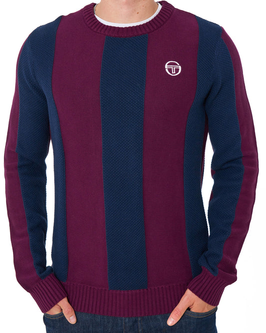 Sergio Tacchini Sergio Tacchini Striped Crew Knit Burgundy/Navy Blue