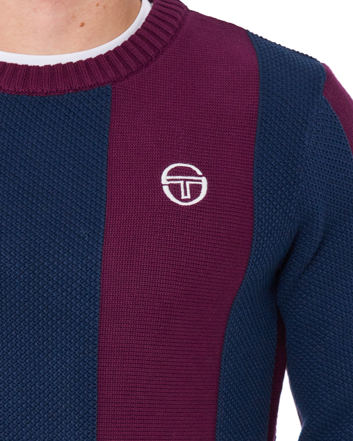 Sergio Tacchini Striped Crew Knit Burgundy/Navy Blue