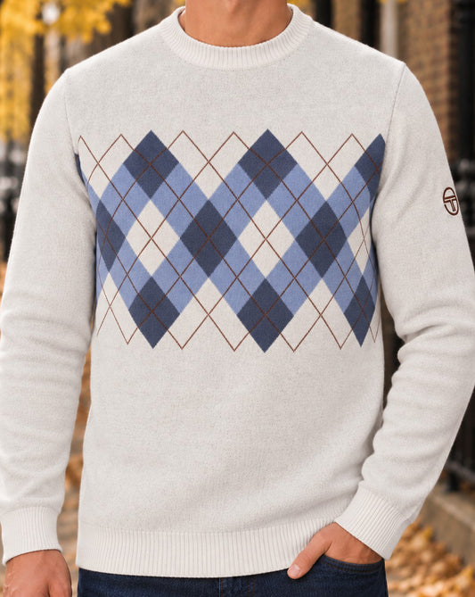 Sergio Tacchini Sergio Tacchini Argyle Crew Knit Jumper Gardenia