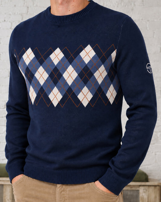Sergio Tacchini Sergio Tacchini Argyle Crew Knit Jumper Navy Blue