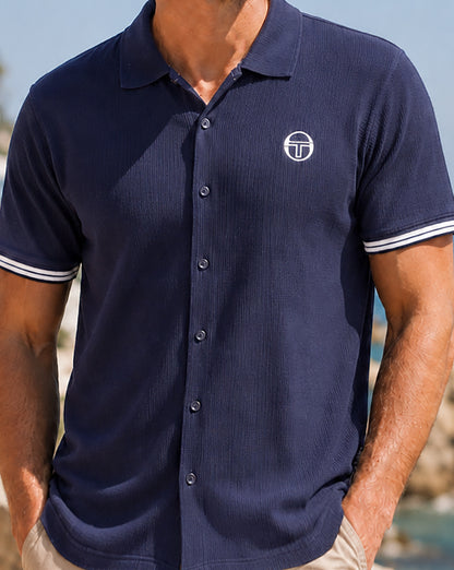 Sergio Tacchini Poloshirt mit durchgehendem Knopf, Marineblau