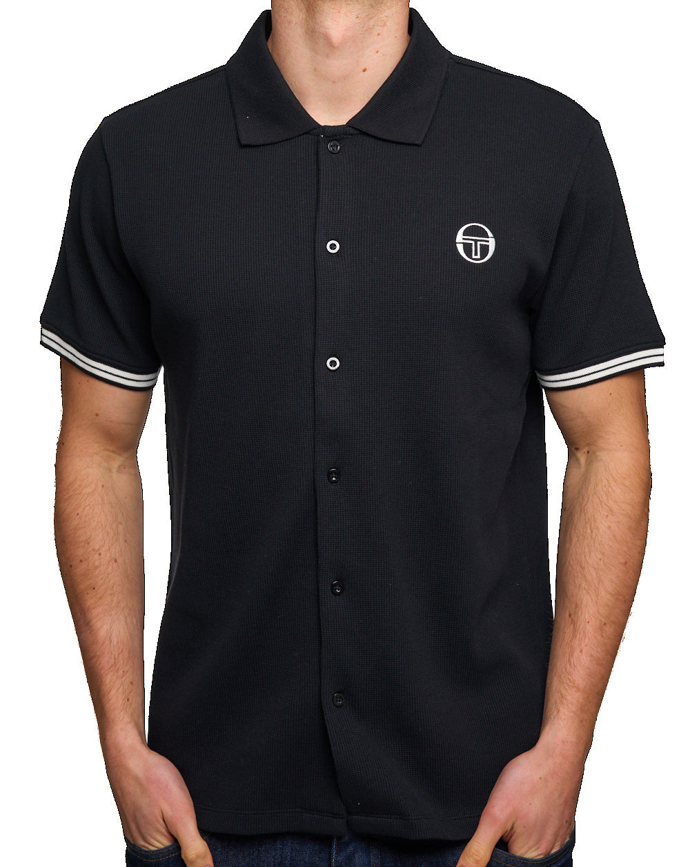 Sergio Tacchini Full Button Polo Shirt Black