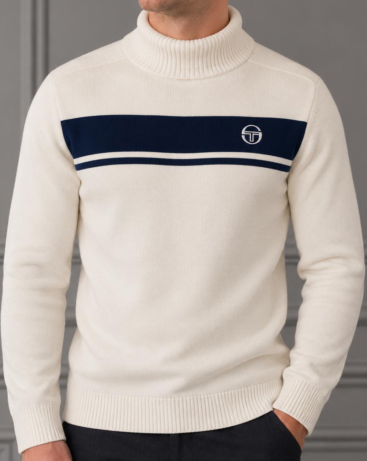 Sergio Tacchini Masters Rollkragenstrick Ecru Navy