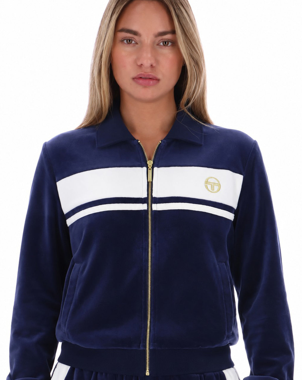 Sergio Tacchini Collars Velour Track Top Navy Gardenia