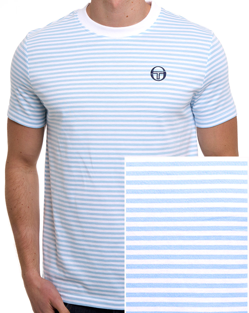 Sergio Tacchini Falcao Stripe T Shirt White/Clear Sky