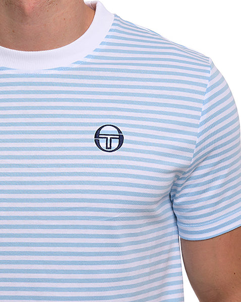Sergio Tacchini Falcao Stripe T Shirt White/Clear Sky