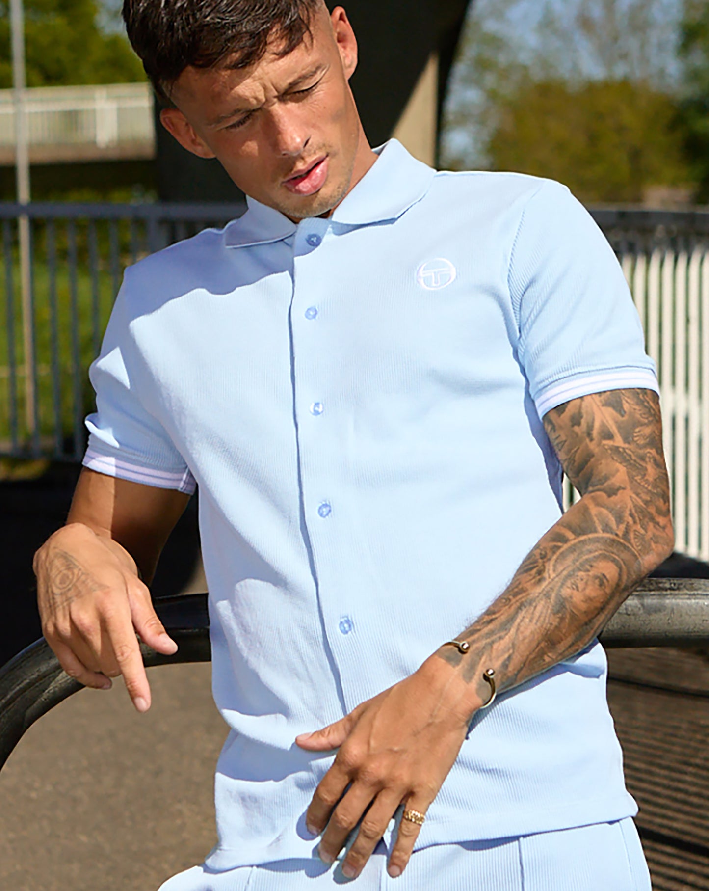 Sergio Tacchini Full Button Polo Shirt Sky