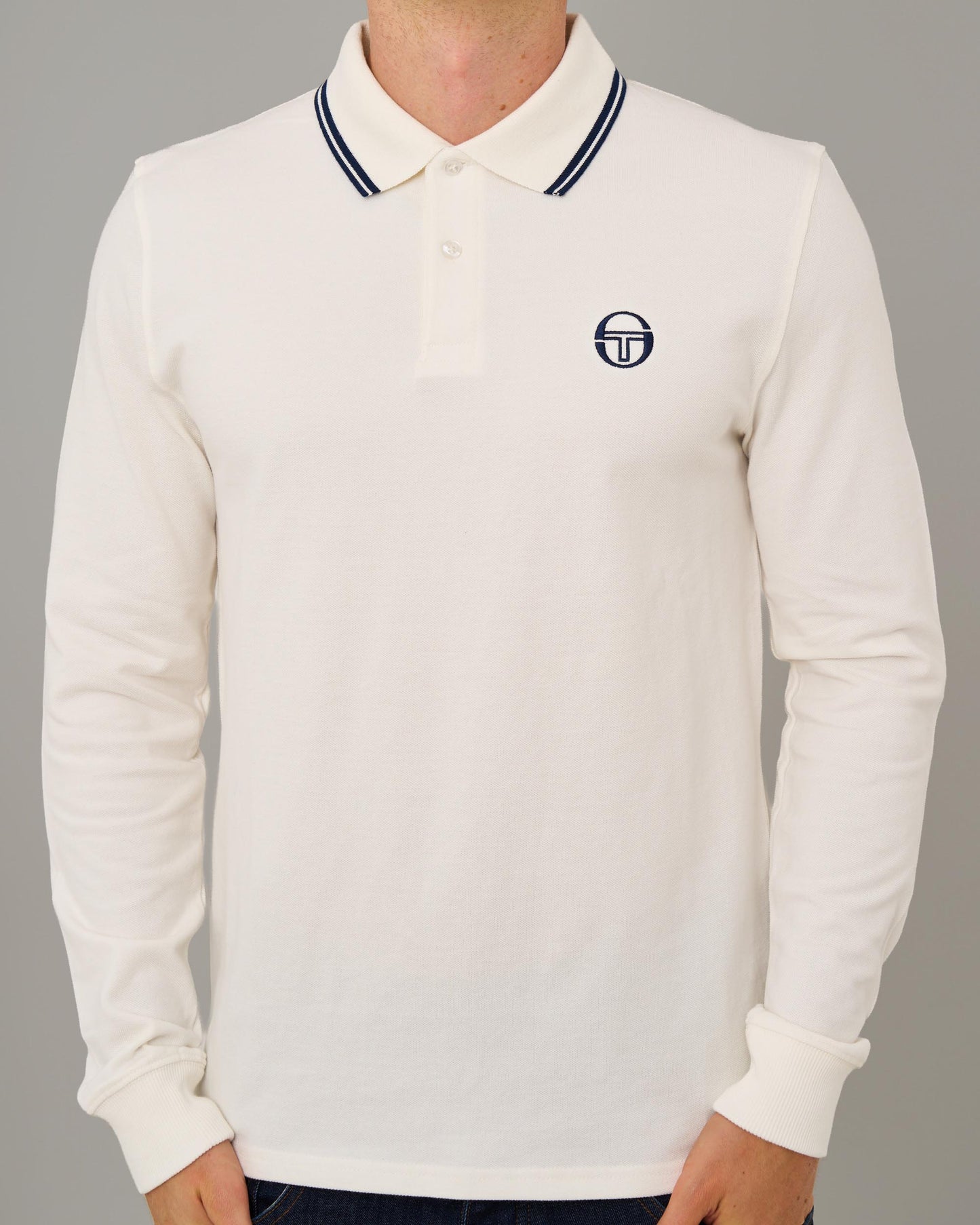 Sergio Tacchini – Langarm-Poloshirt mit Streifen in Gardenia