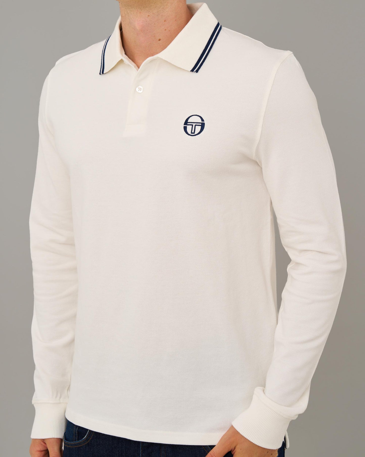 Sergio Tacchini – Langarm-Poloshirt mit Streifen in Gardenia