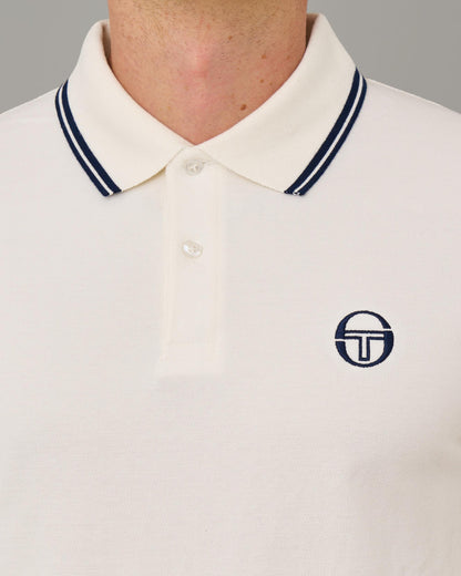 Sergio Tacchini – Langarm-Poloshirt mit Streifen in Gardenia