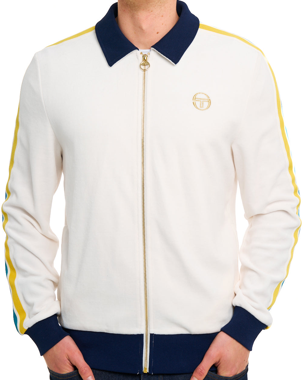 Sergio Tacchini Monte Velour Track Top Gardenia/Navy Blue