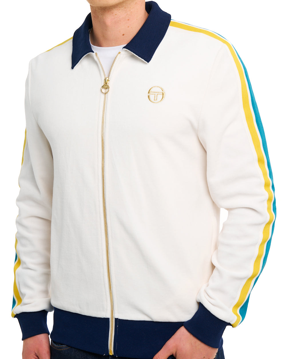 Sergio Tacchini Monte Velour Track Top Gardenia/Navy Blue