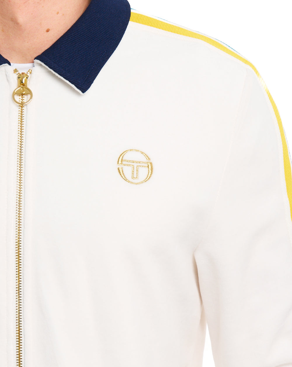Sergio Tacchini Monte Velour Track Top Gardenia/Navy Blue