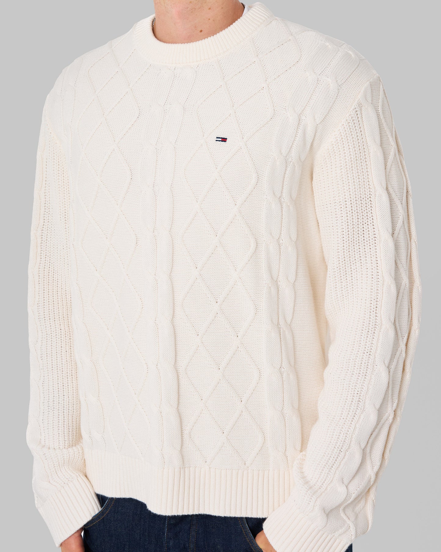 Tommy Jeans Flag Cable Knit Jumper Off White