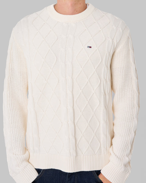 Tommy Jeans Flag Cable Knit Jumper Off White