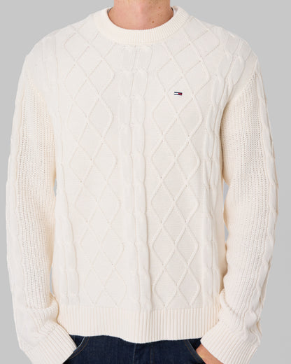 Tommy Jeans Flag Cable Knit Jumper Off White
