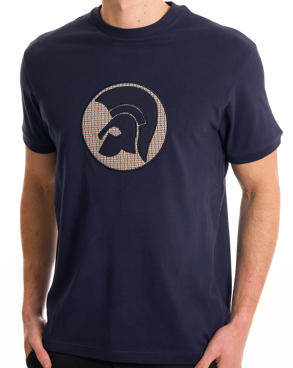 Trojan Applique Jacquard Logo T Shirt Navy