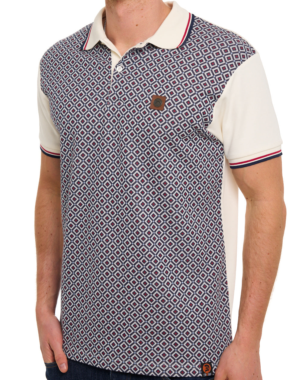 Trojan Diamond Panel Polo Ecru