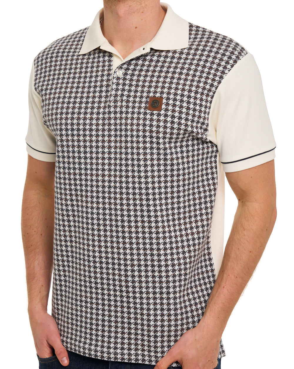Trojan Houndstooth Panel Polo Ecru