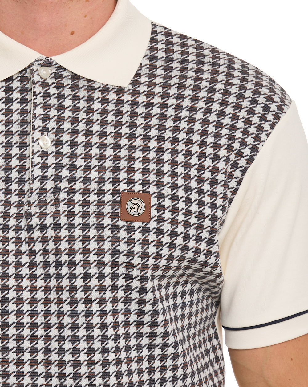 Trojan Houndstooth Panel Polo Ecru