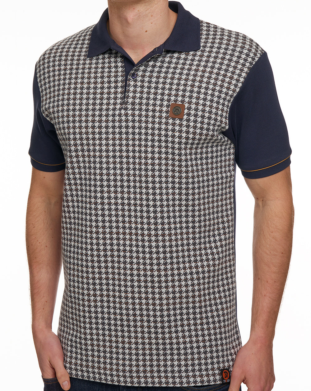 Trojan – Poloshirt mit Hahnentrittmuster und Einsätzen in Marineblau