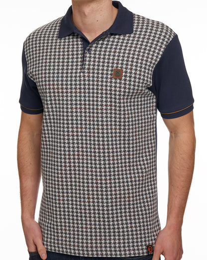 Trojan – Poloshirt mit Hahnentrittmuster und Einsätzen in Marineblau