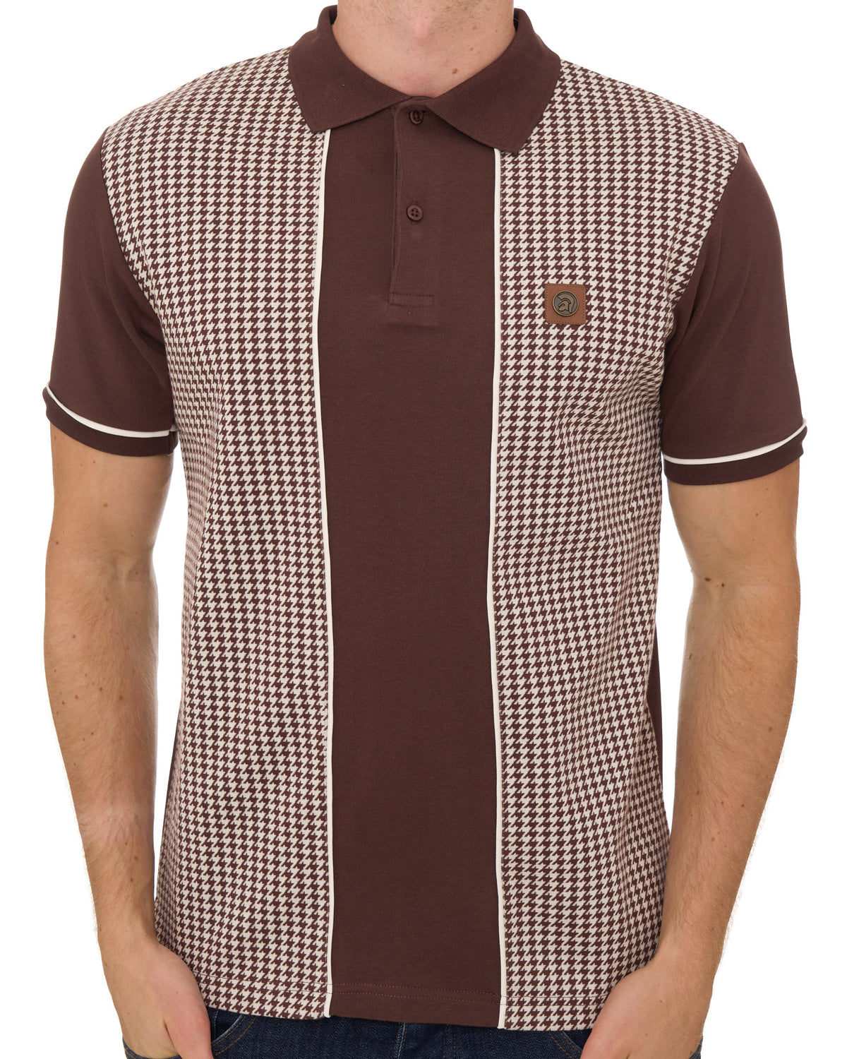 Trojan Houndstooth Panel Polo Shirt Chocolate