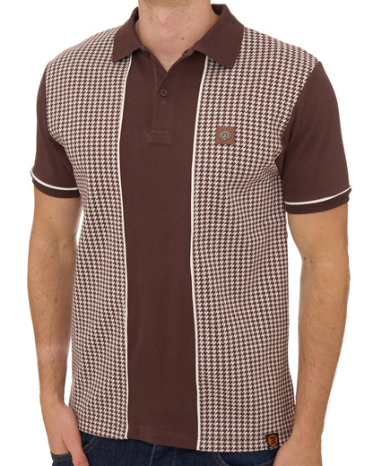 Trojan Houndstooth Panel Polo Shirt Chocolate