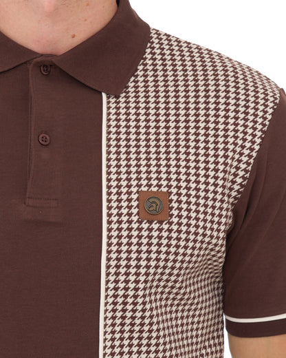 Trojan Houndstooth Panel Polo Shirt Chocolate