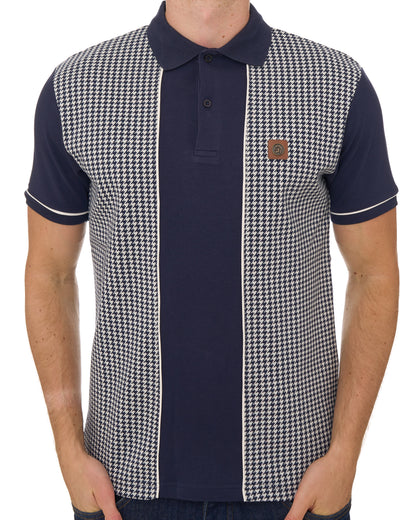 Trojan Houndstooth Panel Polo Shirt Navy