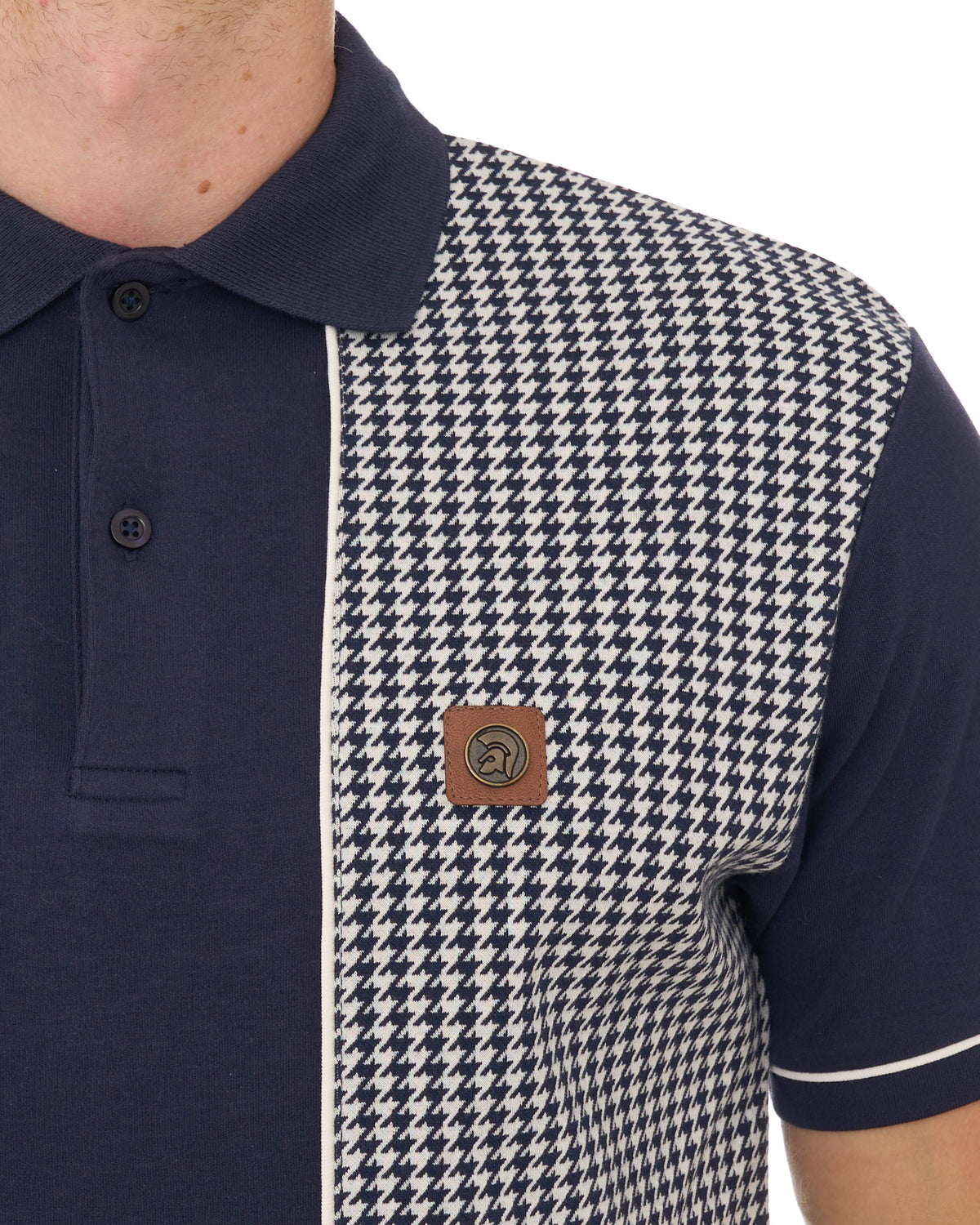 Trojan Houndstooth Panel Polo Shirt Navy