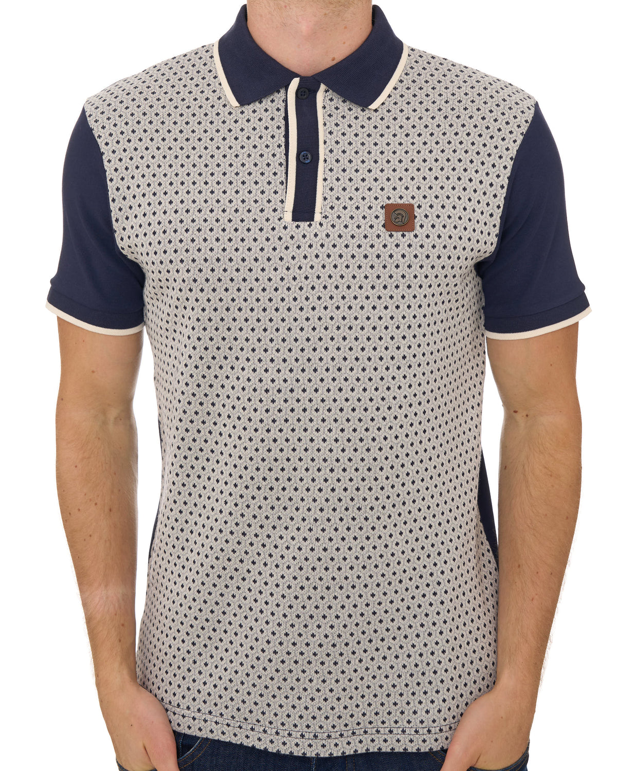 Trojan Motif Jacquard Panel Polo Navy