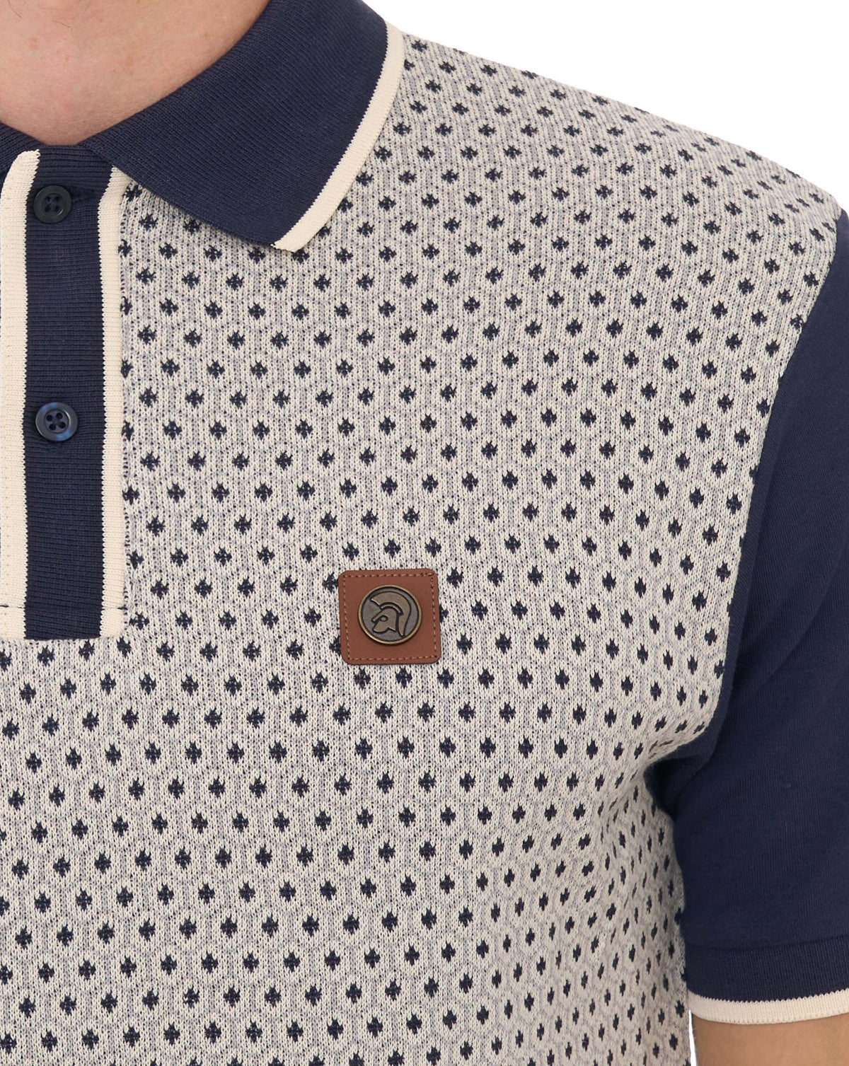 Trojan Motif Jacquard Panel Polo Navy