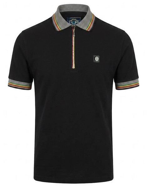 Trojan Oxford Collar Zip Pique Polo Black