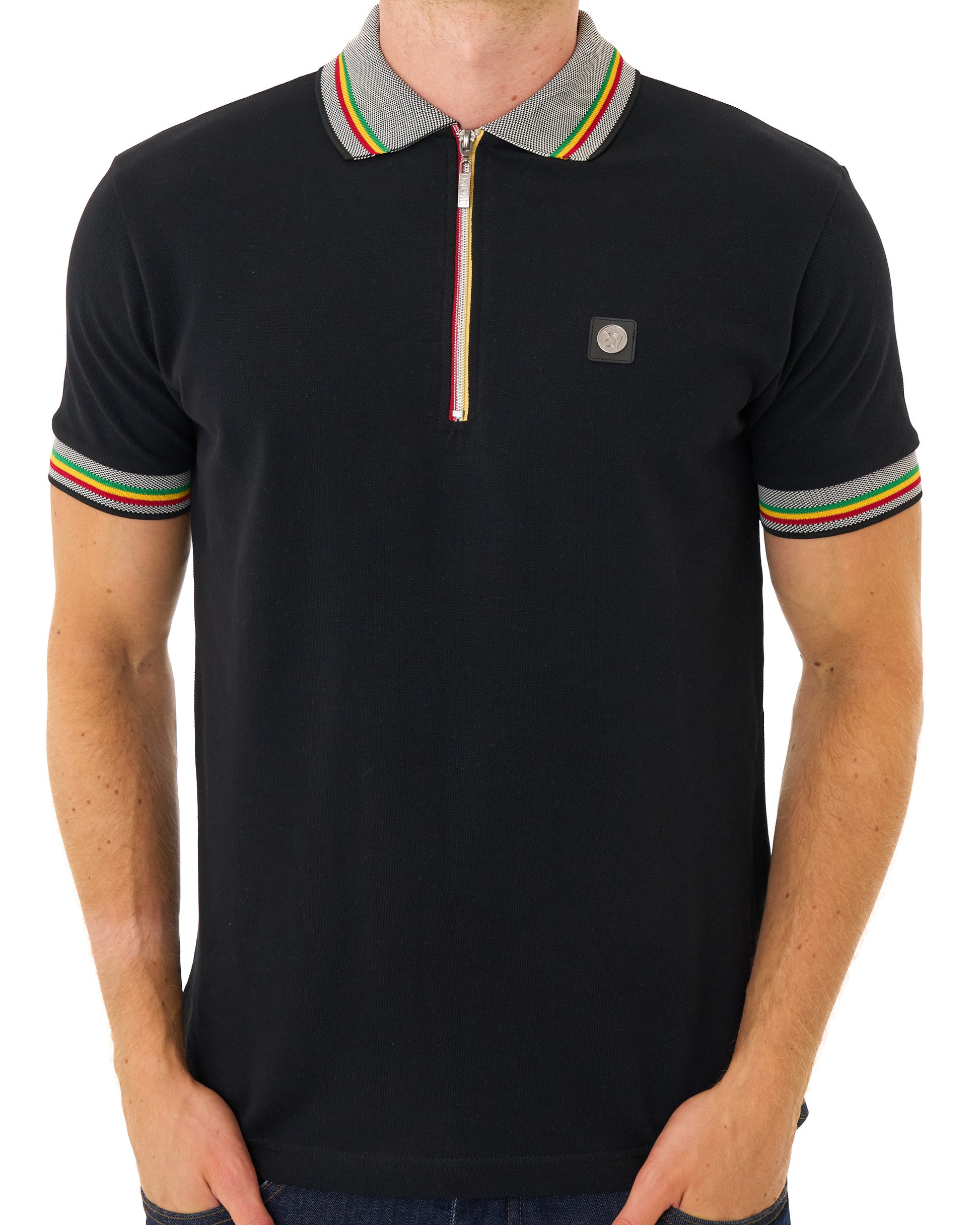 Trojan Oxford Collar Zip Pique Polo Black