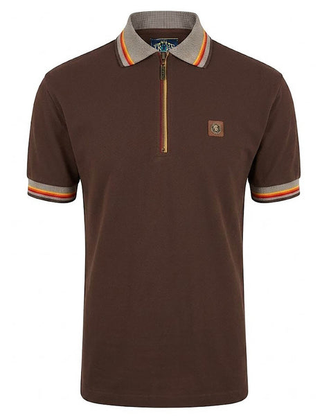 Trojan Oxford Collar Zip Polo Chocolate