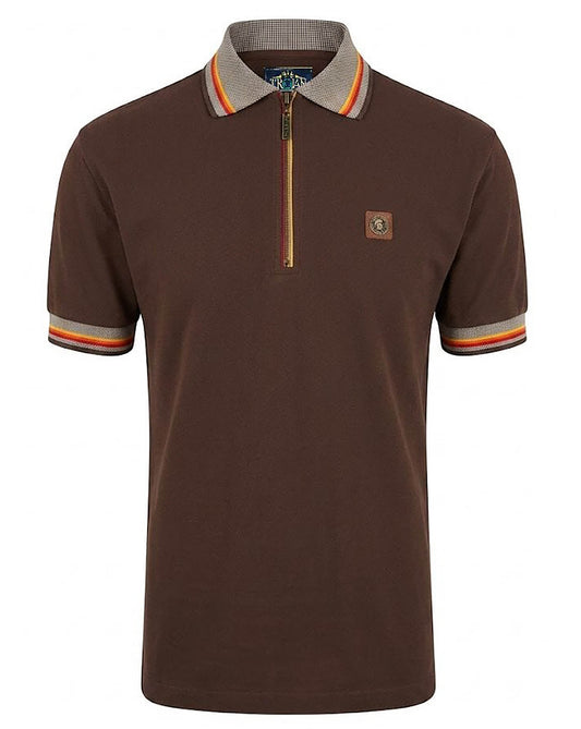 Trojan Trojan Oxford Collar Zip Polo Chocolate