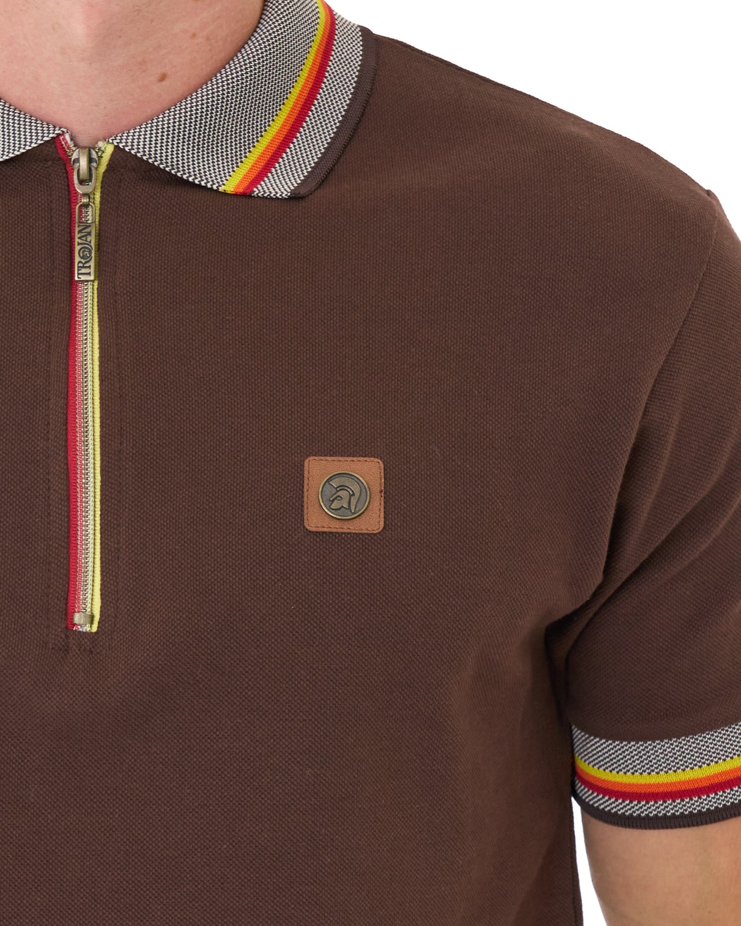 Trojan Oxford Collar Zip Polo Chocolate