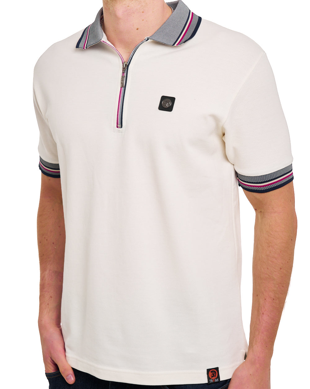 Trojan Oxford Polo-Polo mit Reißverschluss in Ecru