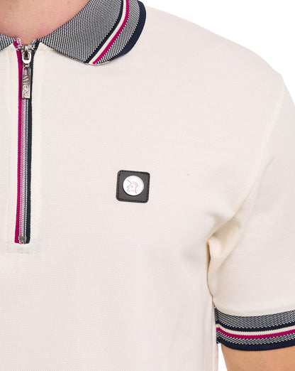Trojan Oxford Polo-Polo mit Reißverschluss in Ecru