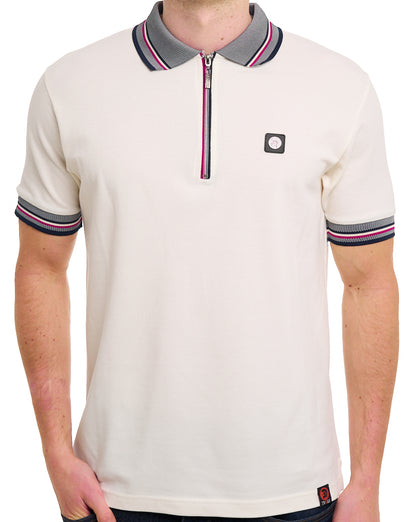 Trojan Oxford Polo-Polo mit Reißverschluss in Ecru