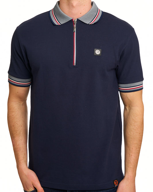 Trojan Trojan Oxford Polohemd mit Kragen und Reißverschluss, Marineblau