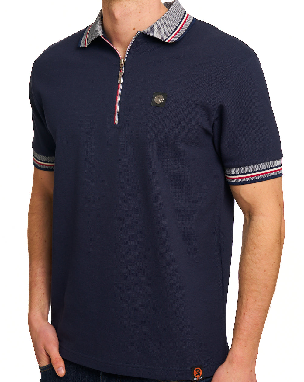 Trojan Oxford Polohemd mit Kragen und Reißverschluss, Marineblau