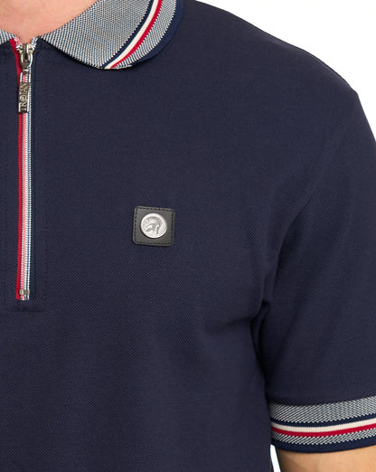 Trojan Oxford Polohemd mit Kragen und Reißverschluss, Marineblau