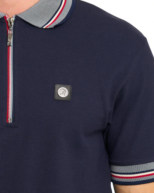 Trojan Trojan Oxford Polohemd mit Kragen und Reißverschluss, Marineblau