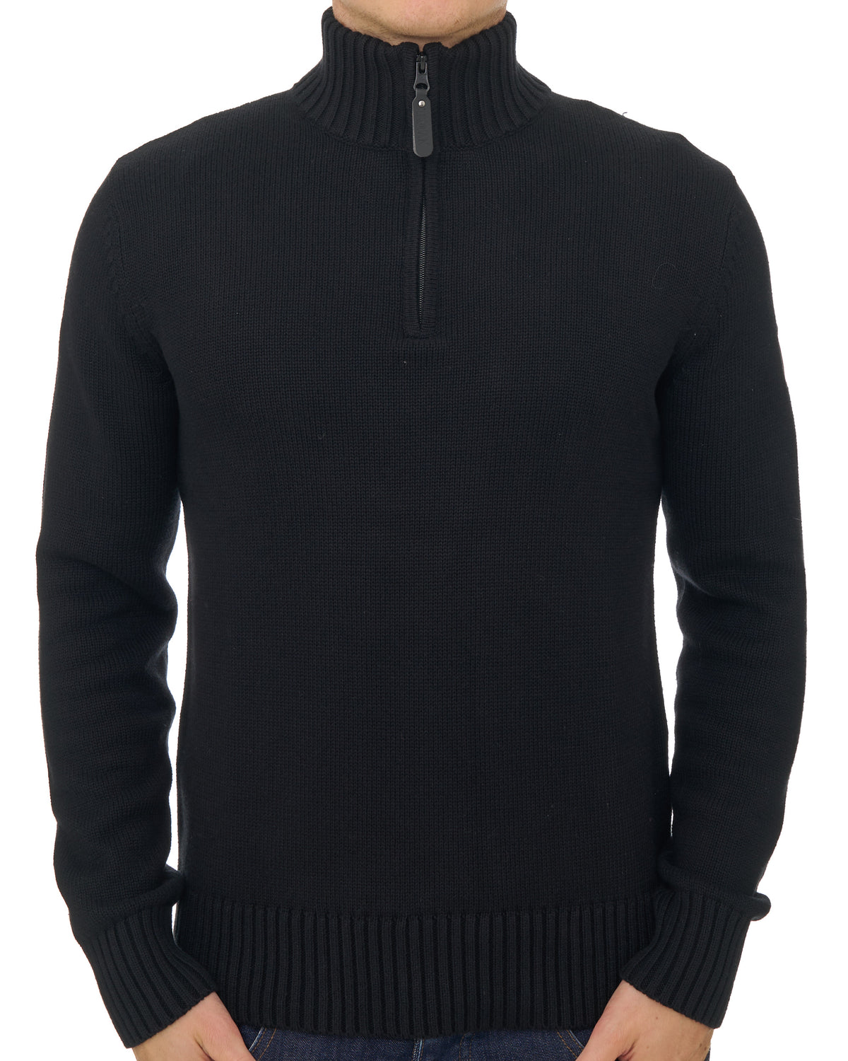 Trojan Quarter Zip Funnel Neck Knit Black